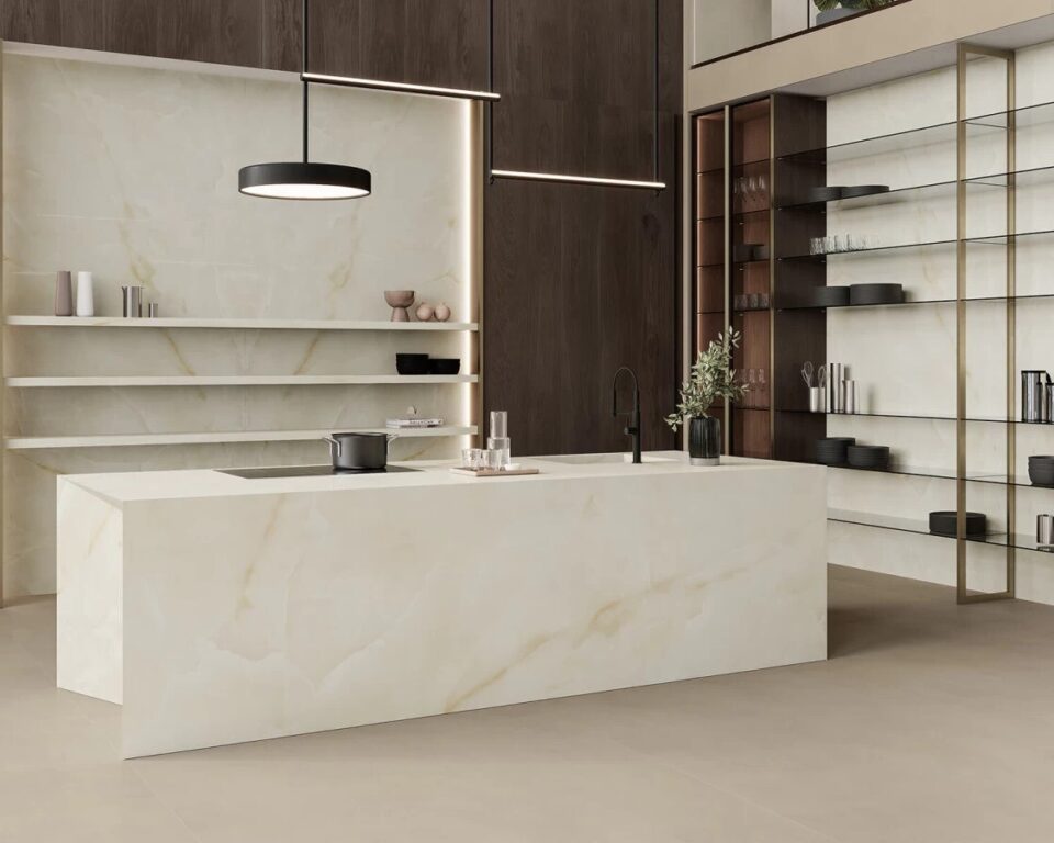Onyx white large size tiles for kitchen