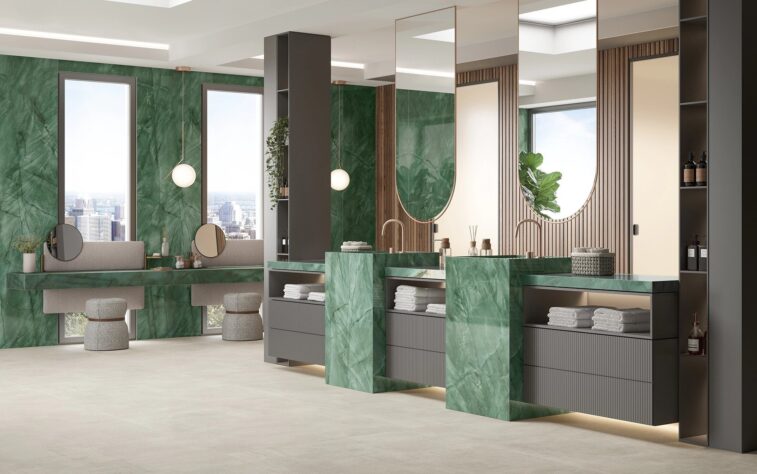 Exotic green marble effect stoneware bathroom furnishing